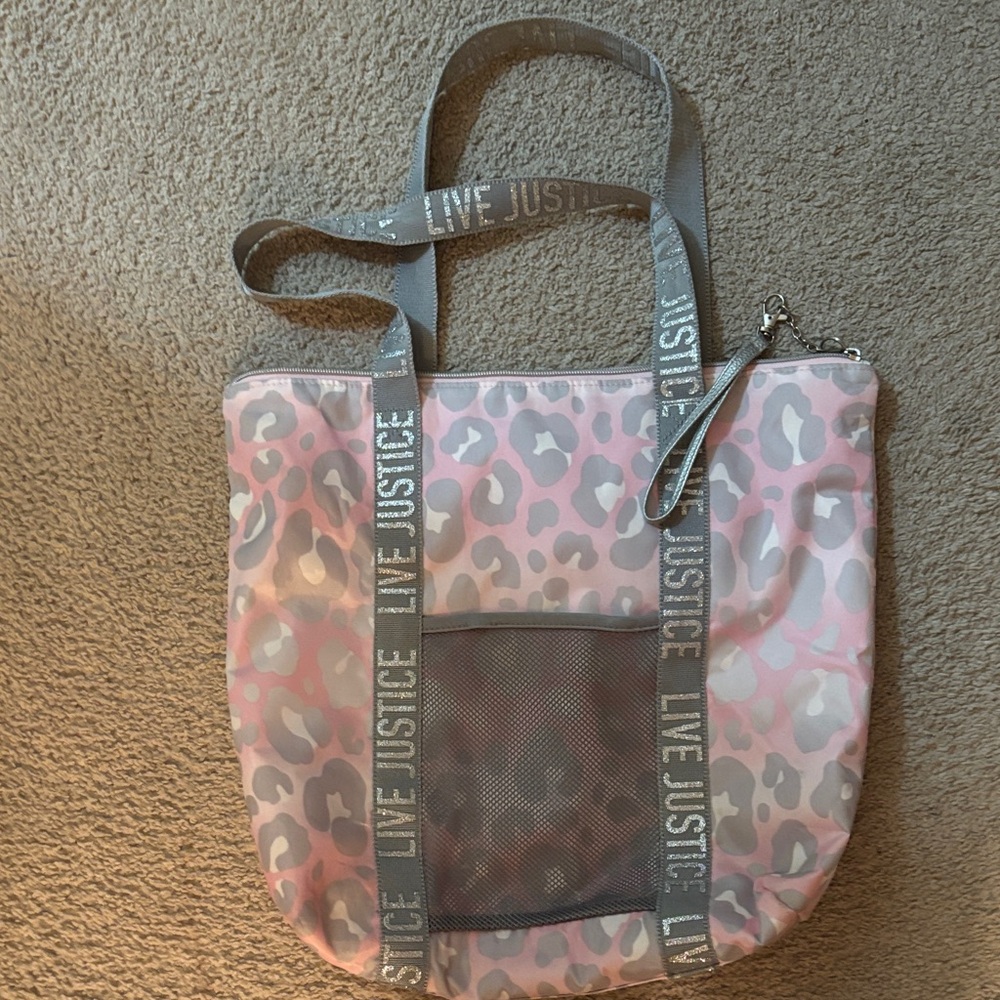 Justice Pink and Gray Leopard Tote Bag